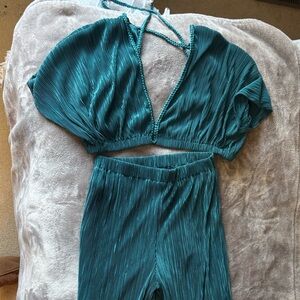 12th Tribe Teal Pleated Two Piece Set